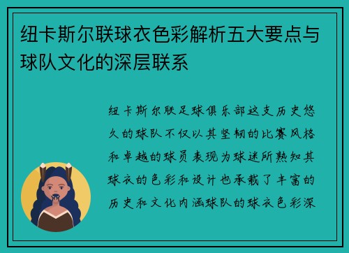 纽卡斯尔联球衣色彩解析五大要点与球队文化的深层联系